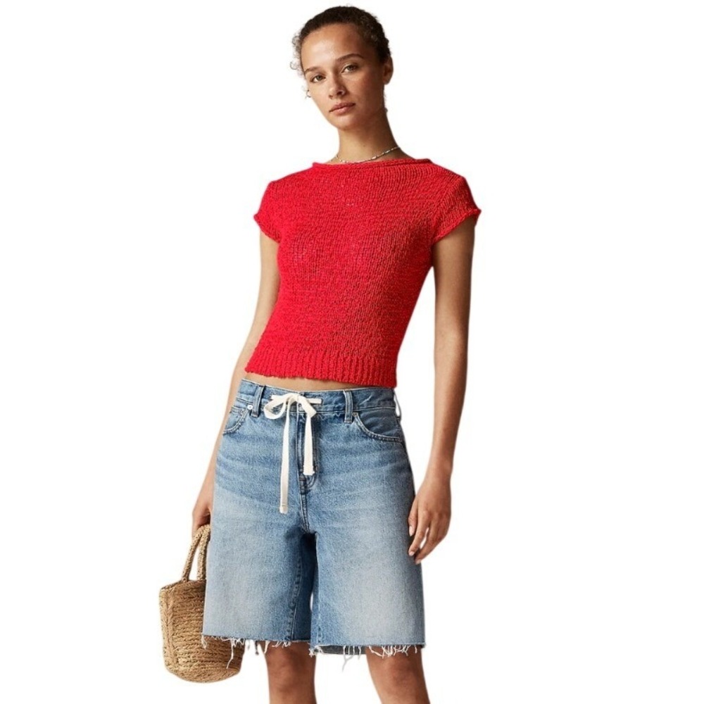 J.Crew Red Open-Knit Cotton Blend Long Sleeve Sweater CJ458 XXS NEW $118